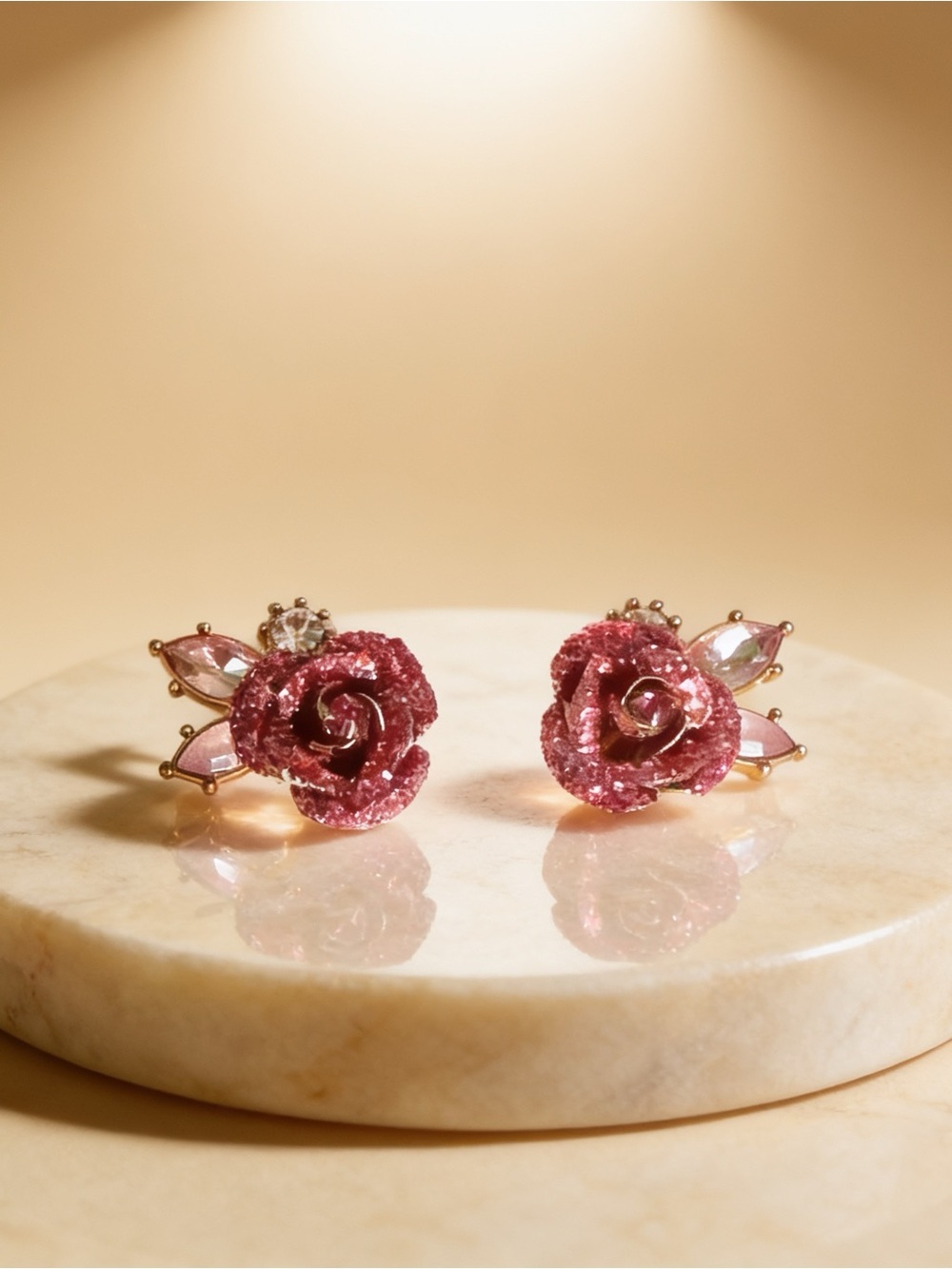 Betsy Johnson pink rose crystal 
earrings new